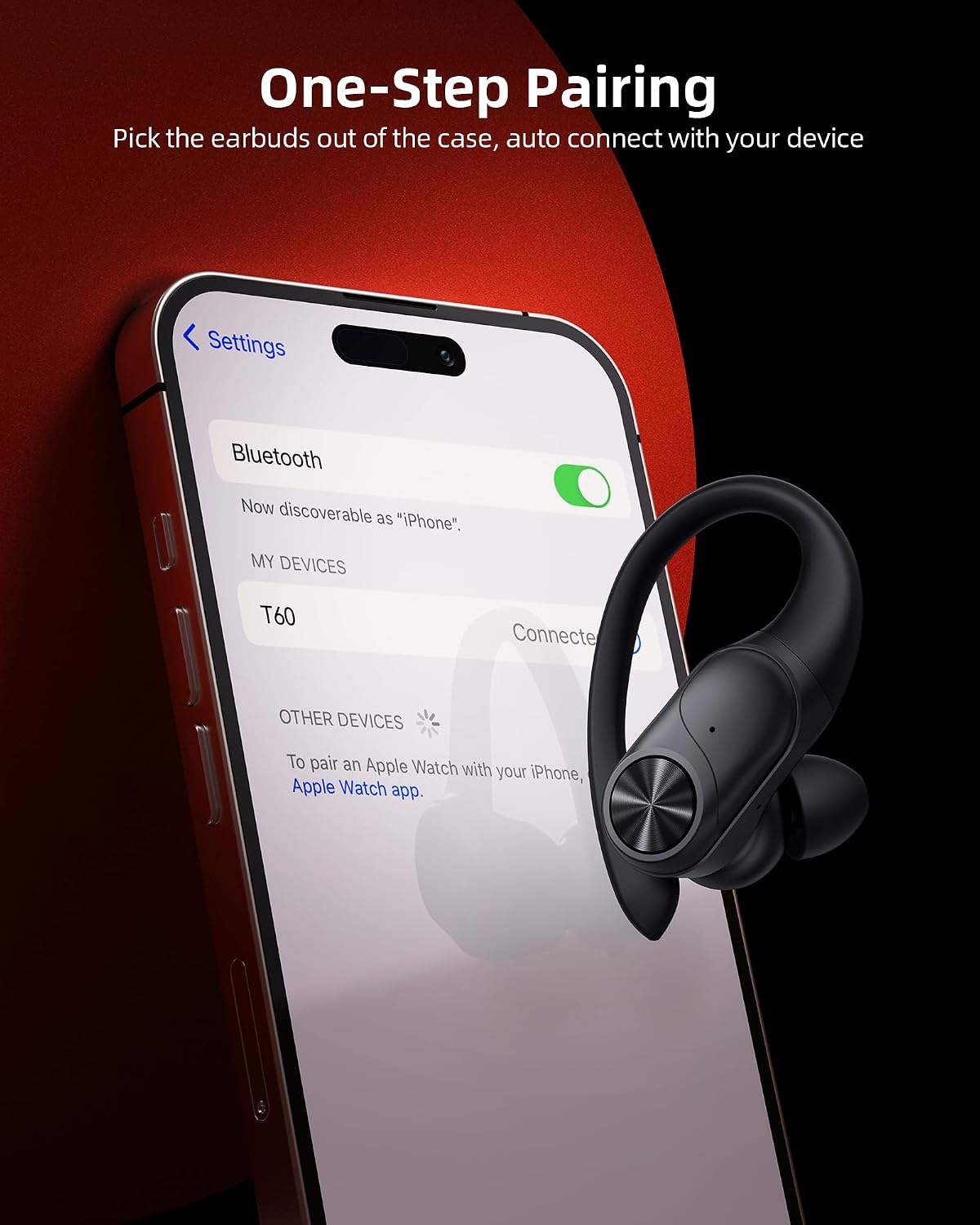 PocBuds Bluetooth Headphones Wireless Earbuds 80hrs Playtime Wireless Charging Case Digital Display Sports Ear Buds with Earhook Deep Bass IPX7 Waterproof Over-Ear Earphones for TV Phone Laptop Black - Image 4