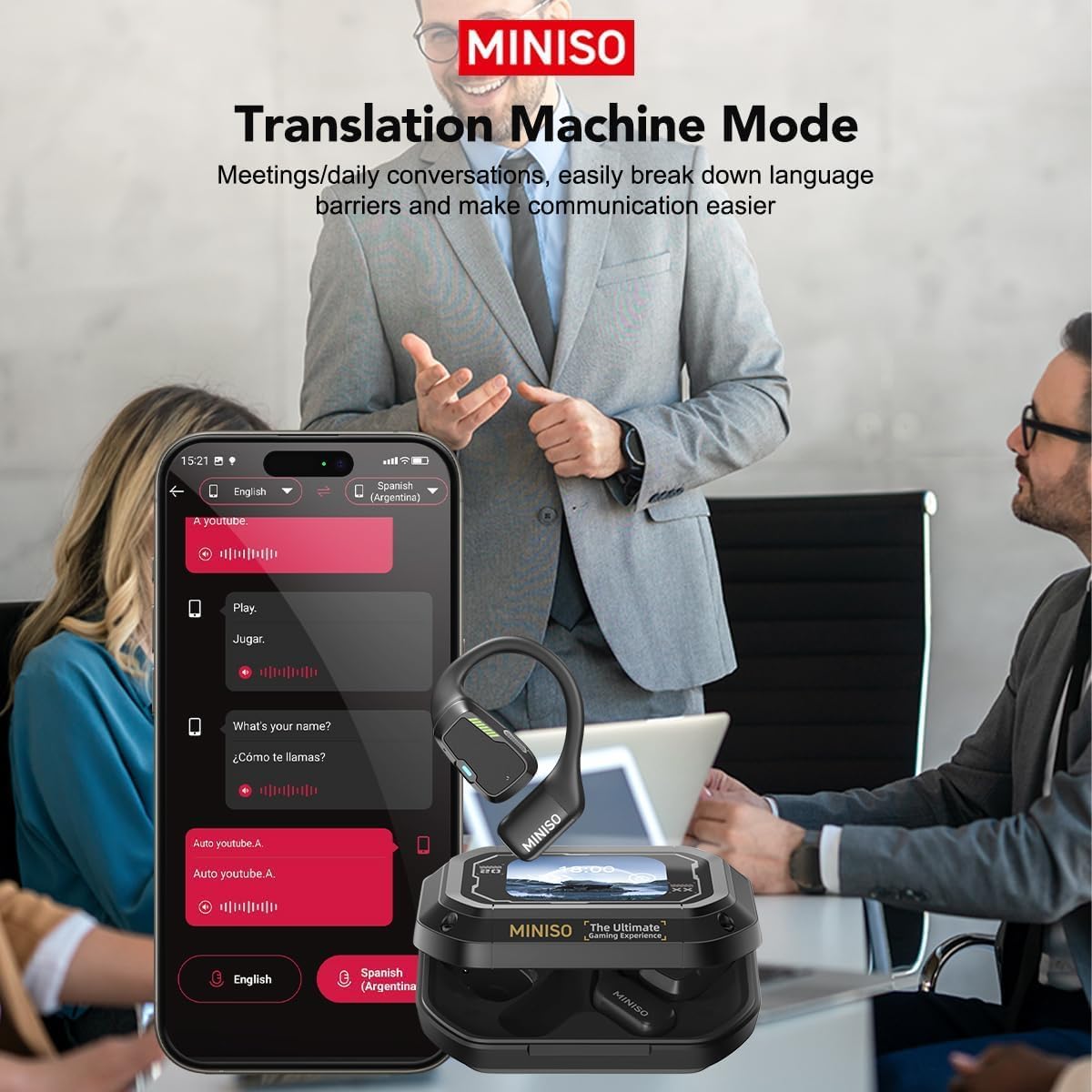 MINISO M98 AI Translation Earbuds Real-Time165 Language,Translator Headphones 4-in-1 Open Ear Wireless Bluetooth 5.4 Ear Buds with Charging Case fit iOS&Android for Travel Business - Image 2