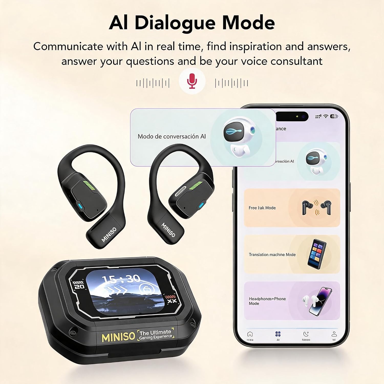 MINISO M98 AI Translation Earbuds Real-Time165 Language,Translator Headphones 4-in-1 Open Ear Wireless Bluetooth 5.4 Ear Buds with Charging Case fit iOS&Android for Travel Business - Image 5