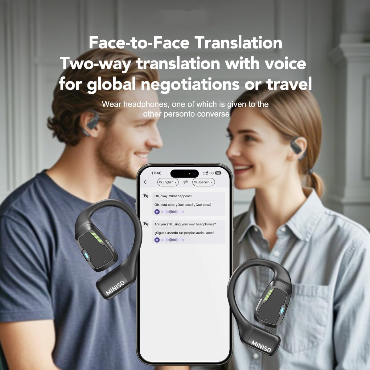 MINISO M98 AI Translation Earbuds Real-Time165 Language,Translator Headphones 4-in-1 Open Ear Wireless Bluetooth 5.4 Ear Buds with Charging Case fit iOS&Android for Travel Business - Image 6