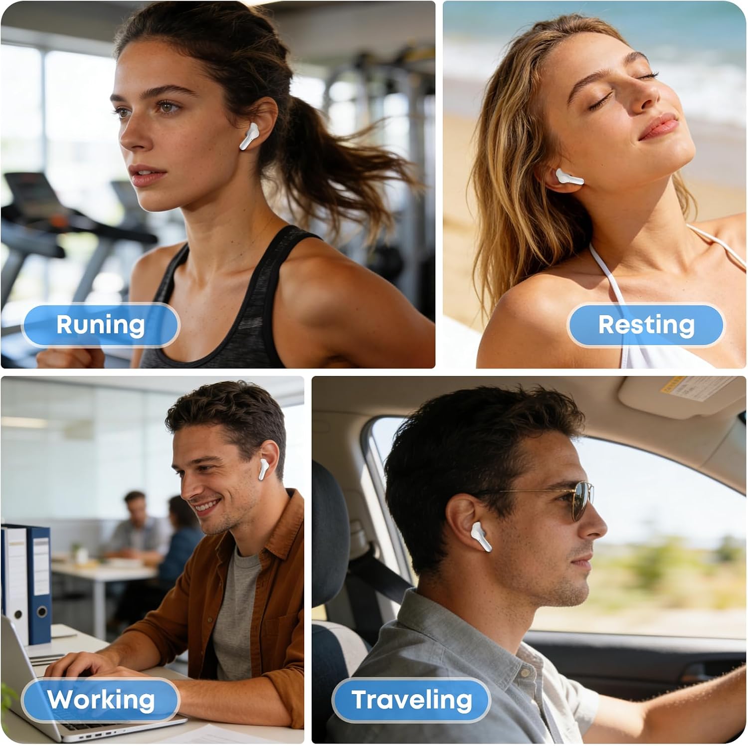 Wireless Earbuds, Bluetooth 5.4 Headphones HIFI Stereo/Crystal clear, White | Noise Cancelling Mic Ear buds with 50H Playback, LED Digital Display, IPX7 Waterproof Earphones for Office/Running/Workout - Image 5