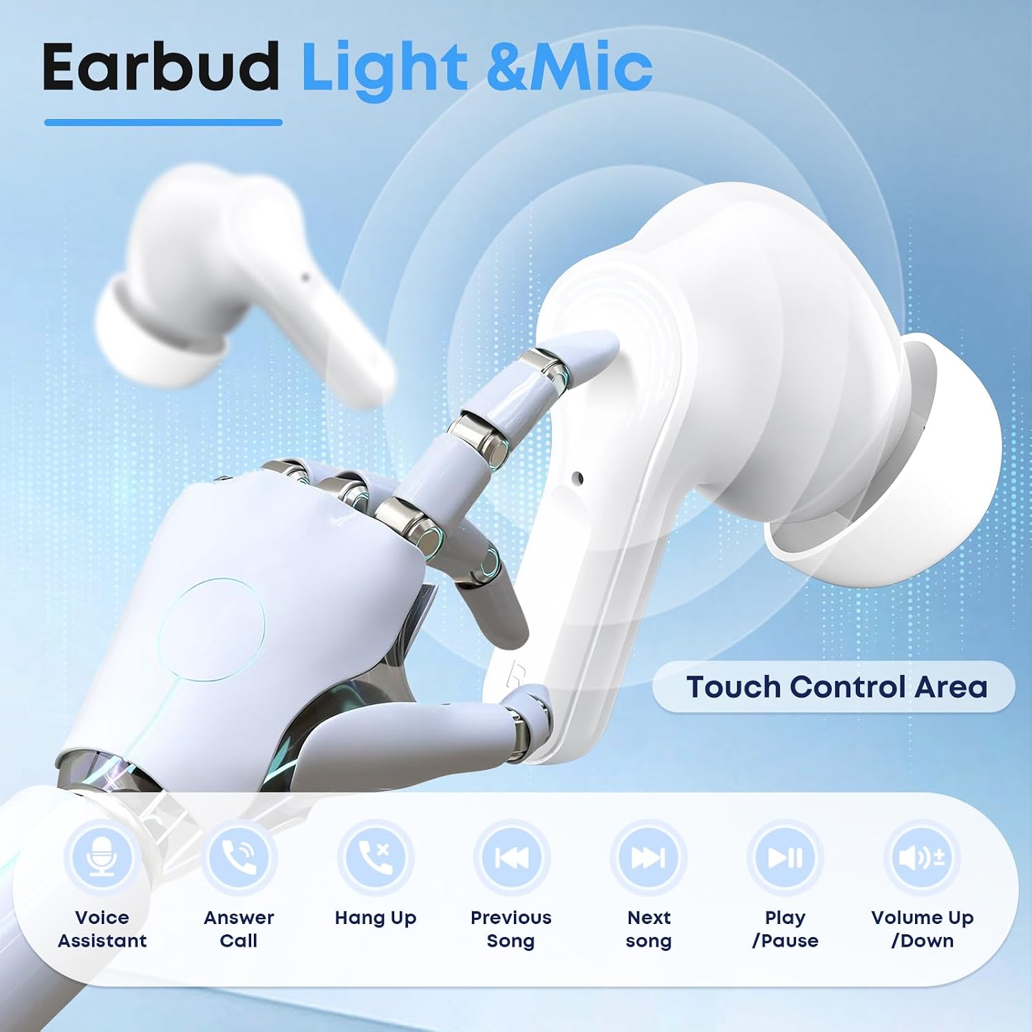 Wireless Earbuds, Bluetooth 5.4 Headphones HIFI Stereo/Crystal clear, White | Noise Cancelling Mic Ear buds with 50H Playback, LED Digital Display, IPX7 Waterproof Earphones for Office/Running/Workout - Image 6