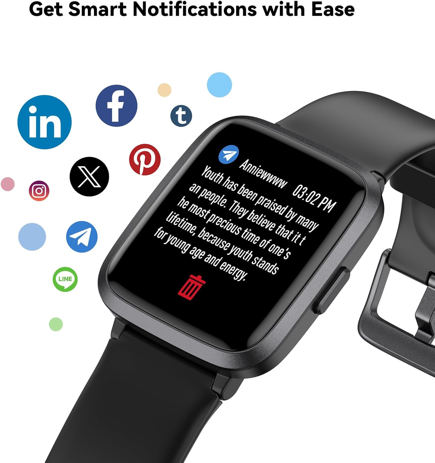 Fitness Tracker Watch with Heart Rate, Activity Tracker, Pedometer Watch | Step Counter, Heart Rate Monitor, Sleep Monitor, Alarm Clock, Stopwatch, Fitness Tracker, IP68 Waterproof Smart Watches - Image 4