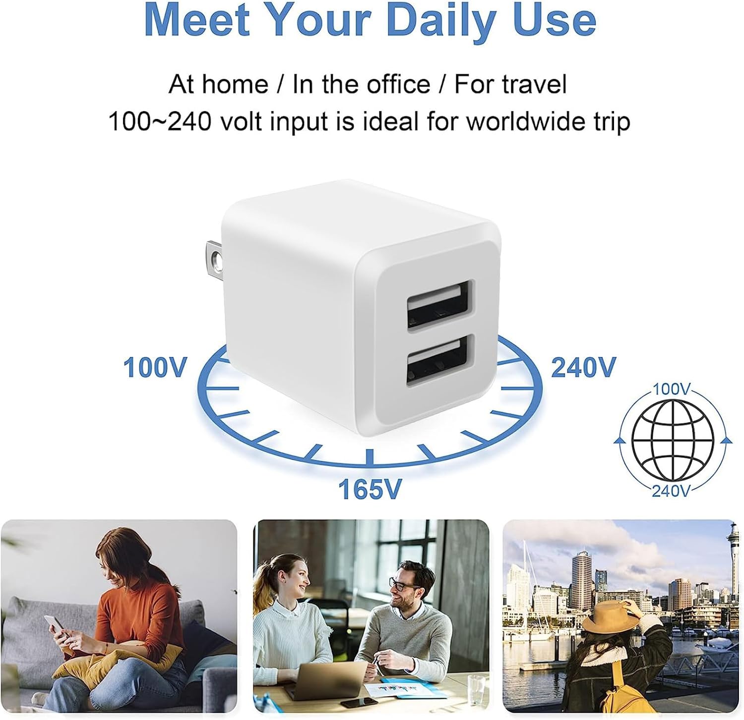 USB A Wall Charger,Dual Port Cube Power Adapter Charger Plug Block Charger | Dual Port Wall Charging Adapter,USB A charger,Compatible for i Phone 14 13 12 11,Milky White - Image 6
