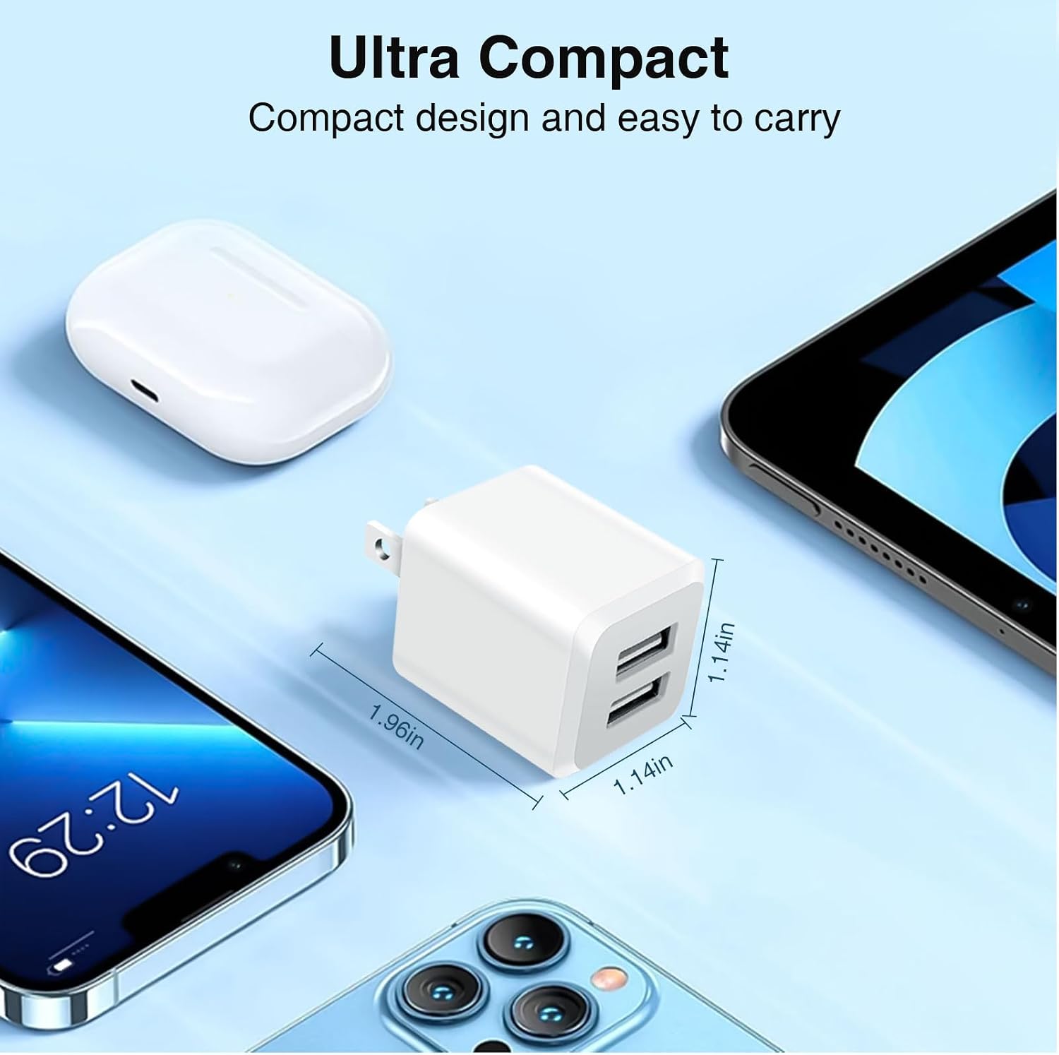 USB A Wall Charger,Dual Port Cube Power Adapter Charger Plug Block Charger | Dual Port Wall Charging Adapter,USB A charger,Compatible for i Phone 14 13 12 11,Milky White - Image 7