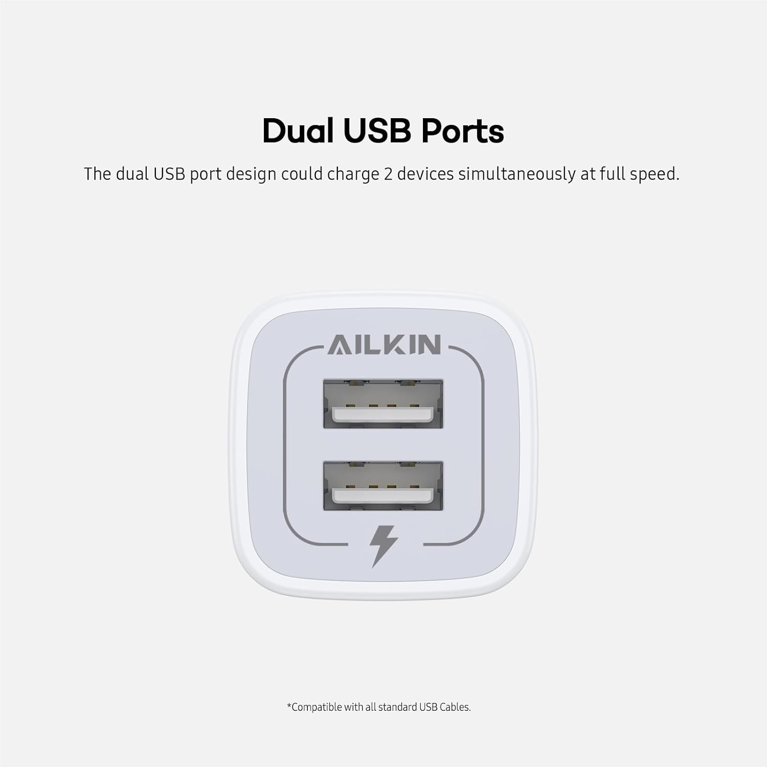 USB Wall Charger, Charger Adapter AILKIN 2Pack 2.1A Dual Port Quick Plug - Image 3