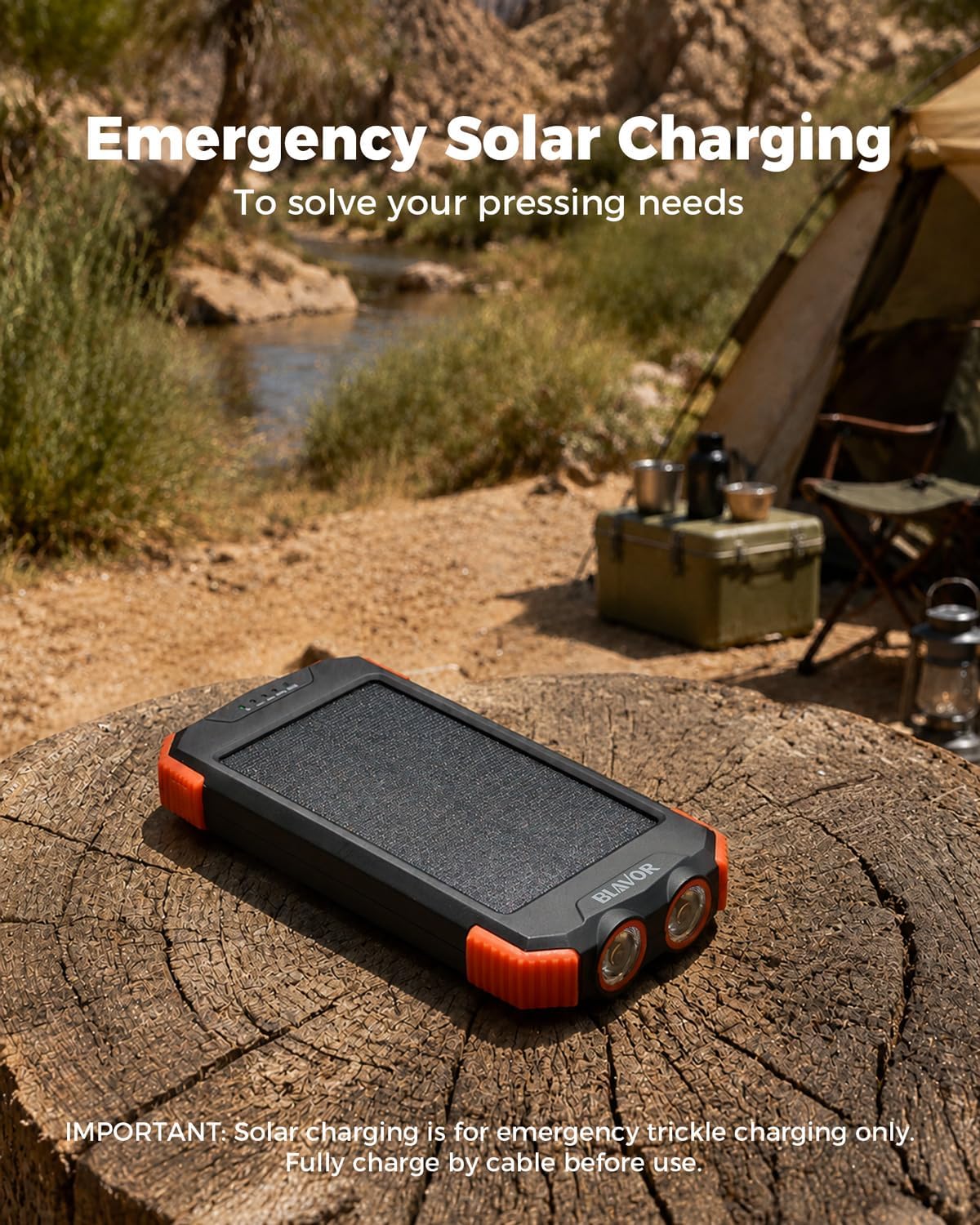 BLAVOR Solar Power Bank 10,000mAh Portable Wireless Charger for Cell Phones | 20W USB-C battery pack, battery bank, IPX5 waterproof, 2 flashlights, camping essentials, hiking gear, emergency solar backup - Image 6